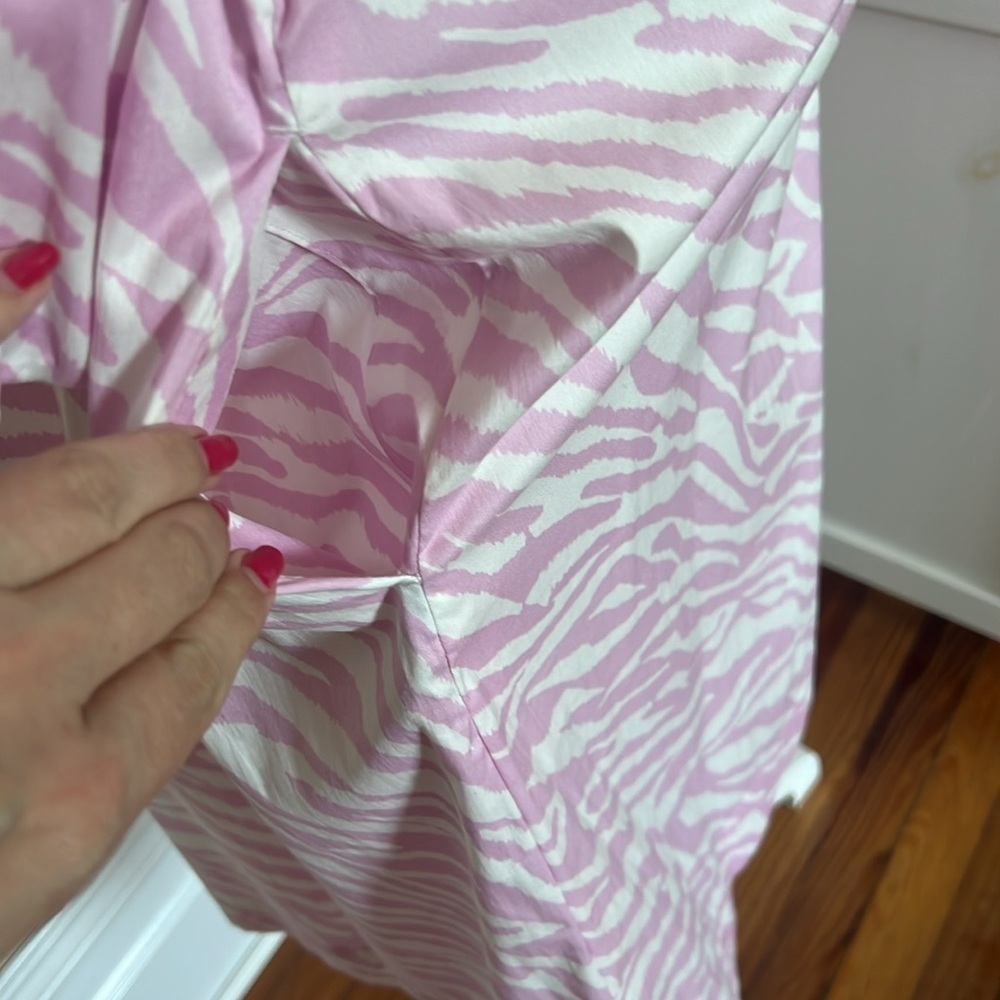 Chico's Pink and White Zebra Print Balloon Sleeve Mid Dress Chico's Size 2=12/14 - Picture 7 of 10